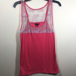 American Eagle Pink Tank with Lace, XL, B36